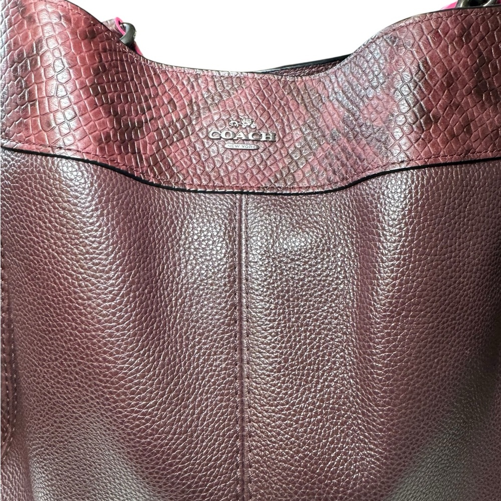 Coach Lexy Colorblock Pebble Leather & Genuine Snakeskin Shoulder Bag Burgundy - Picture 7 of 17